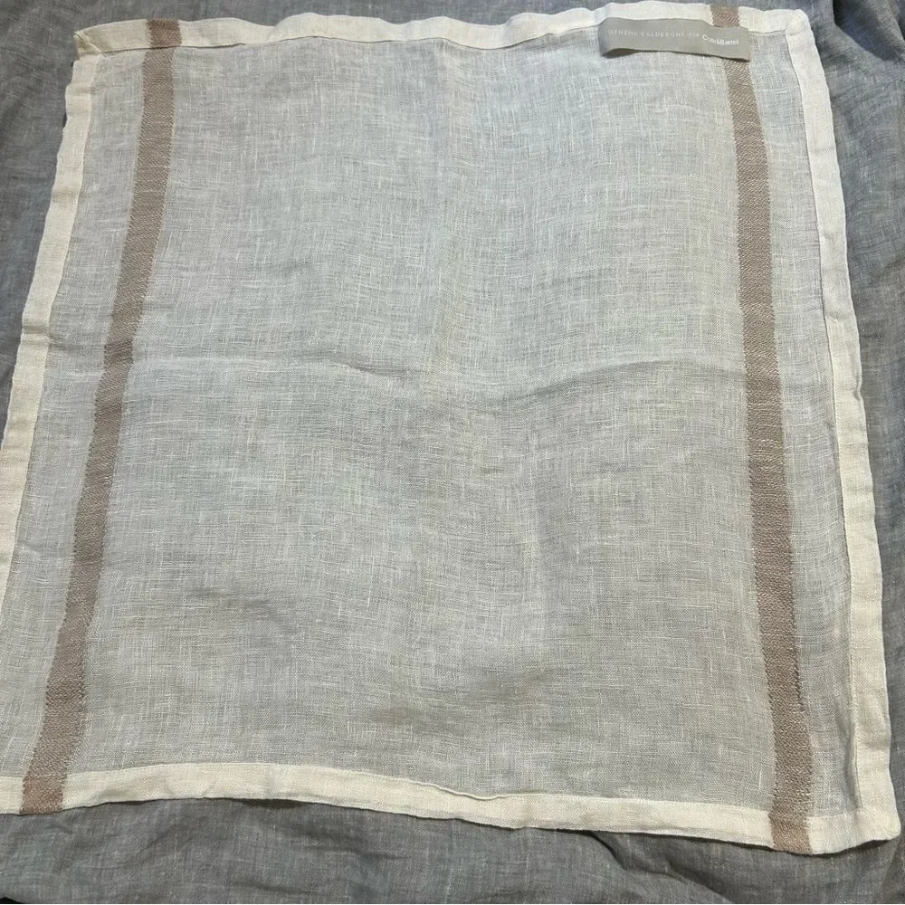 Crate&Barrel Athena Calderone Linen Square Napkins Set of 3 Coastal Beach